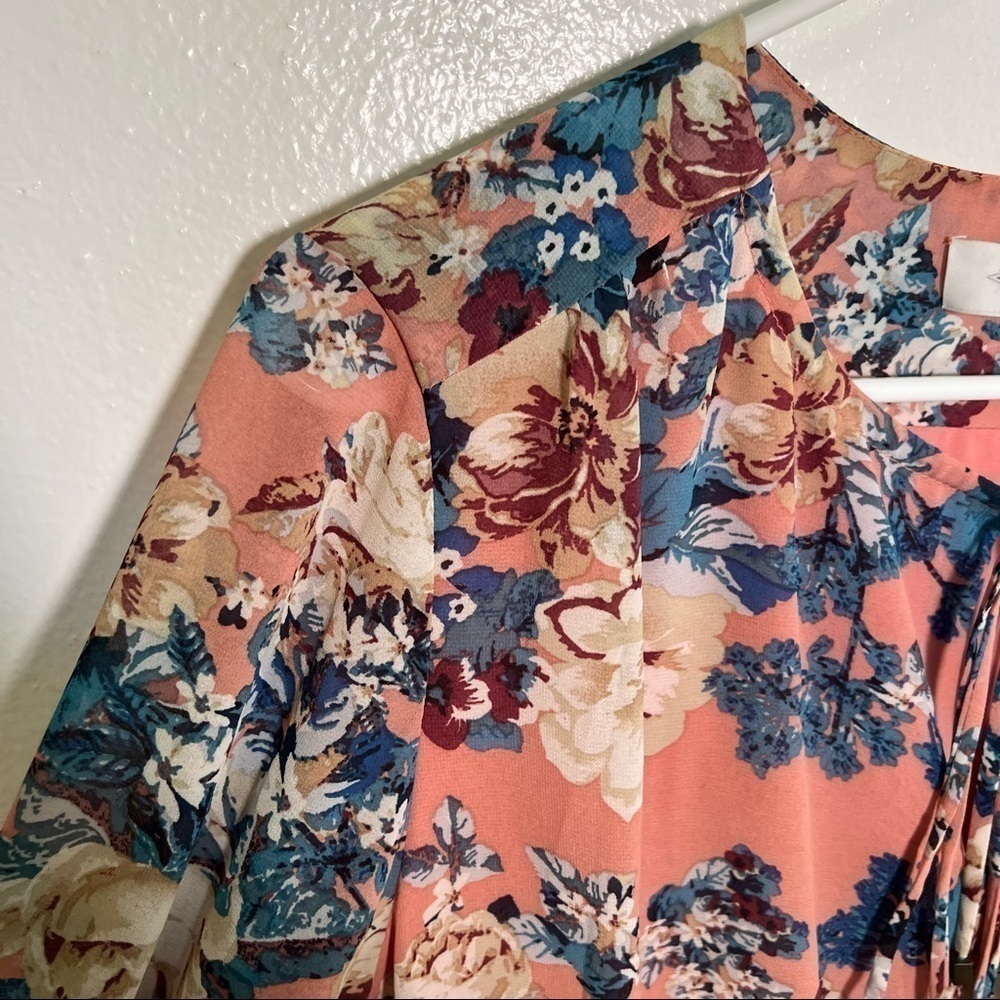 Wayf Women's Size Small Midi Dress Light Pink Teal Beige Floral Long Sleeve - Picture 9 of 14